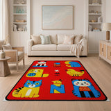 Playful Cartoon Animals Red Kids Rug