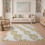 Gold Abstract Floral Line Art Area Rug
