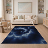 Navy Blue Spiral Contour Abstract Area Rug
