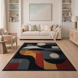 Bold Geometric Modern Area Rug in Black Grey Orange