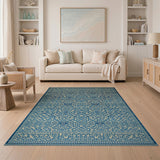 Indigo Blue Lattice Geometric Area Rug
