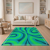 Blue and Teal Green Swirl Abstract Area Rug