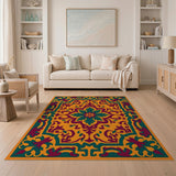 Multi-color and Patterns Vibrant Orange Teal Persian Medallion Rug