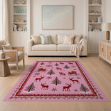 Whimsical Pink Christmas Reindeer Sleigh Rug