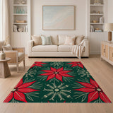 Poinsettia Snowflake Holiday Area Rug
