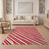 Geometric Modern Red Bold Red White Diagonal Stripe Area Rug