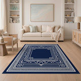 Navy Geometric Art Deco Border Rug