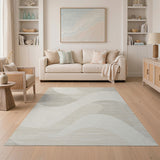 Beige and Neutral Abstract Wavy Beige Area Rug