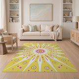 Playful Yellow Sunburst Floral Kids Rug