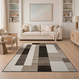Modern Geometric Beige Grey Block Rug