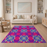 Vibrant Pink Blue Floral Medallion Area Rug