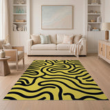 Bold Black Waves Yellow Abstract Area Rug