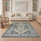 Blue and Teal Southwestern Diamond Geometric Area Rug