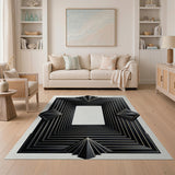 Black Art Deco Geometric Frame Area Rug