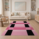 ODIKA Washable Pink and Black Plaid Area Rug - Low Pile, Non-Slip & Pet Friendly