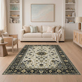 Ivory Black Traditional Persian Area Rug
