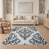 Elegant Black White Damask Area Rug