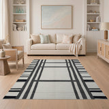 Black White Bold Grid Geometric Area Rug