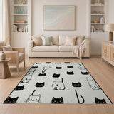 Cute Black White Cartoon Cats Area Rug
