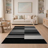 Bold Black White Striped Geometric Black and White Area Rug