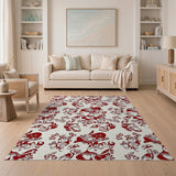Red Whimsical Cartoon Creatures Area Rug