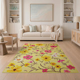 Vibrant Yellow Pink Floral Area Rug