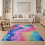 Vibrant Rainbow Swirl Abstract Area Rug