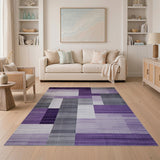 Geometric Modern Purple Gray Geometric Block Area Rug