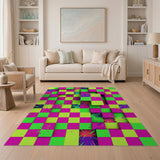 Neon 3D Cube Checkerboard Area Rug