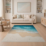 Ocean Waves Crashing Sandy Beach Area Rug