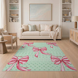 Whimsical Pink Bows on Mint Polka Dot Area Rug