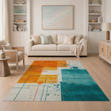 Vibrant Orange Teal Geometric Abstract Area Rug