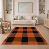 Orange Black Buffalo Plaid Rustic Farmhouse Area Rug