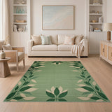 Seafoam Green Leaf Border Area Rug