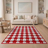 Bold Red and White Geometric Check Area Rug