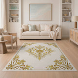 Ornate Gold Floral Baroque Area Rug