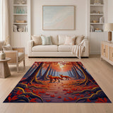 Autumn Foxes Forest Path Red Area Rug