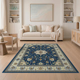 Navy Blue and Teal Navy Persian Medallion Area Rug