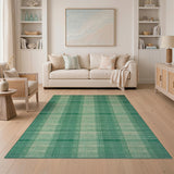 Green Checkered Woven Area Rug