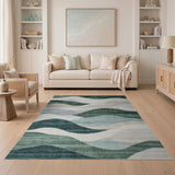 Teal Green Abstract Wave Area Rug