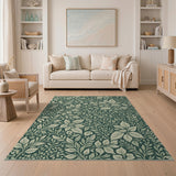 Emerald Green Botanical Leaf Area Rug