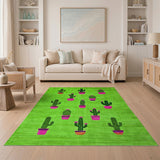 Playful Green Cactus Garden Area Rug