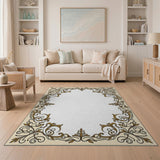 Ornate Gold Filigree Floral Border Rug