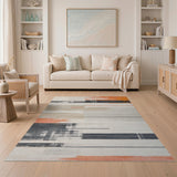 Beige and Neutral Abstract Geometric Beige Orange Area Rug