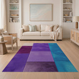 Purple Teal Geometric Shag Patchwork Rug