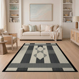 Black White Geometric Diamond Stripe Rug