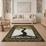 Golden Tree Celtic Knot Border Area Rug