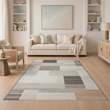 Modern Geometric Block Area Rug in Grey Beige