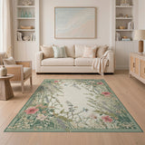 Green Border Pink Hibiscus Floral Area Rug