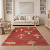Whimsical Mushroom Red Flatweave Rug
